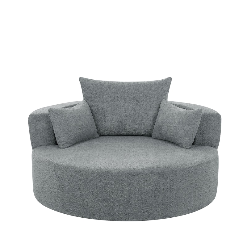 360° Swivel Accent Chair, Oversized Chenille Upholstered Round Barrel Chair, Lounge Reading Chair with 3 Removable Pillows