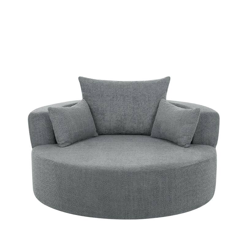 Chenille Swivel Barrel Chair with Pillows