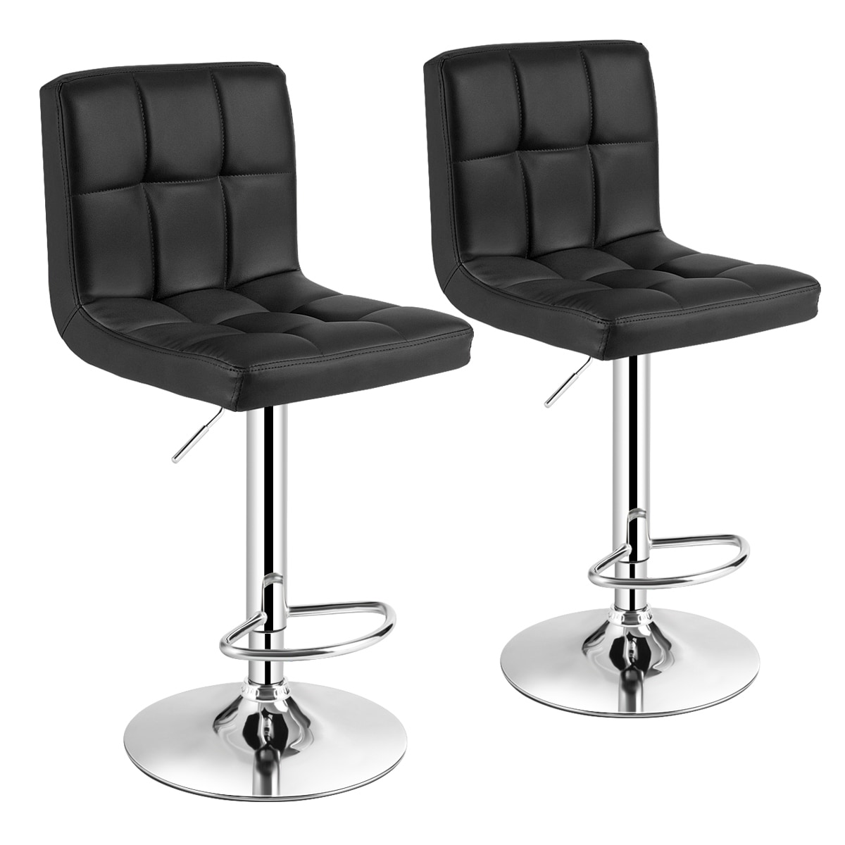Costway Set of 2 Bar Stools PU Leather Adjustable Barstool Low Back