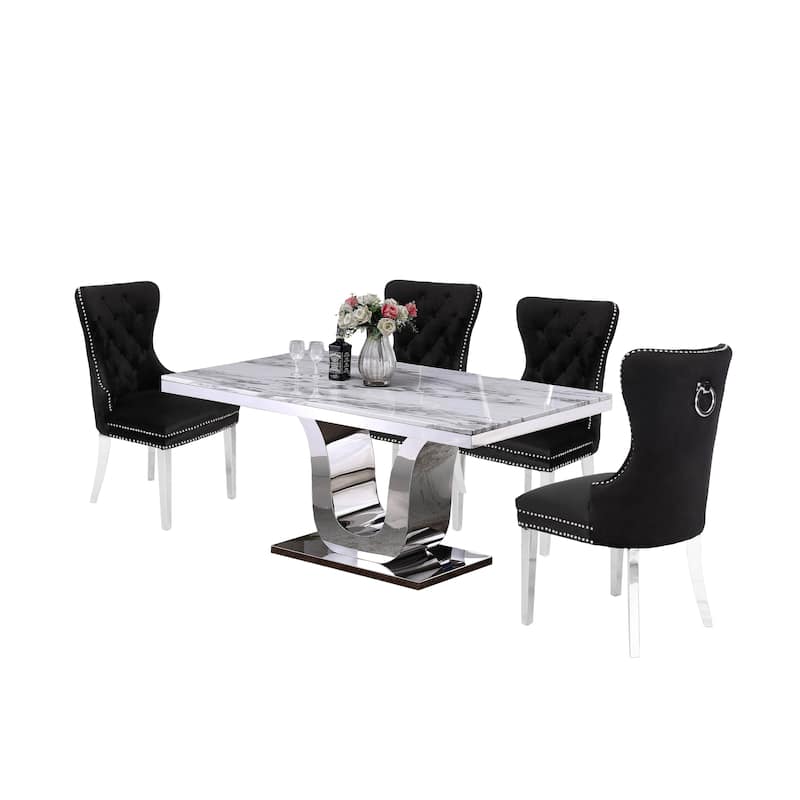 Best Quality Furniture 5-pc. White Genuine Marble Dining Set