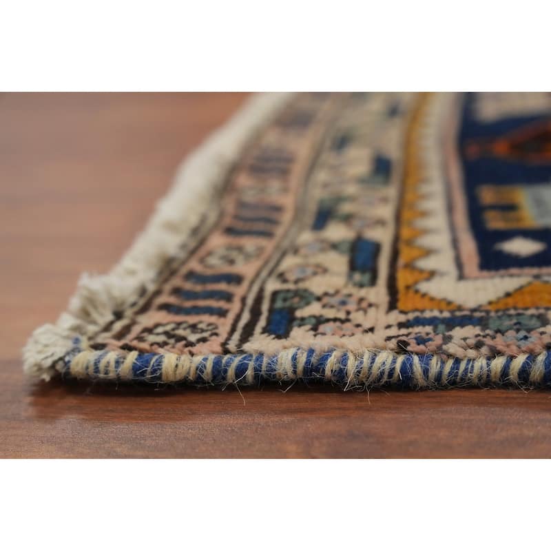 Hand Knotted Oriental 100% Wool Carpet Traditional Tribal Navy Blue & Blues Meshkin Area Rug - 8' 5'' X 3' 7''