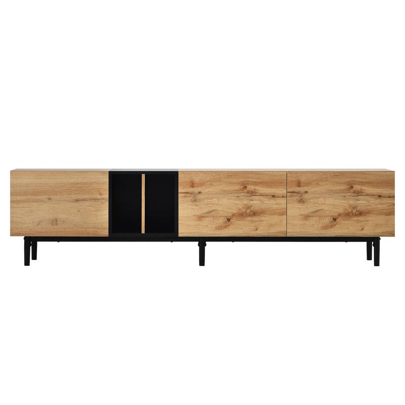 Modern TV Stand for 80'' TVs with 3 Doors, Concealed Storage and Pull-Down Cabinet Doors, for Living Rooms and Bedrooms