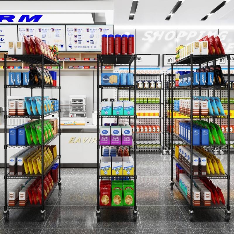 3/5/6-Tier Adjustable Heavy Duty Wire Shelving Unit with Wheels, Chrome/Black/White