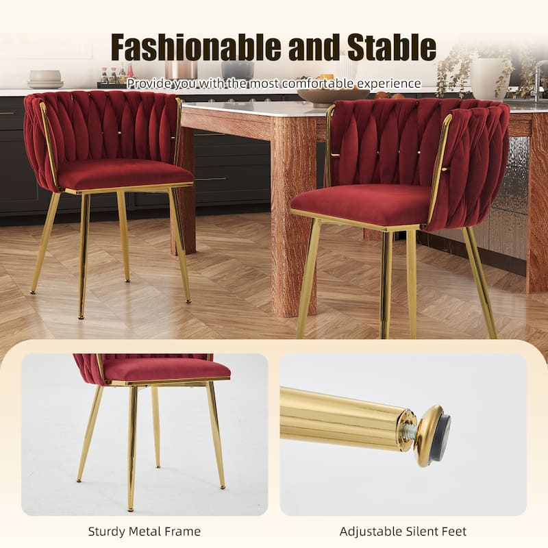 HOMEFUN Velvet Upholstered Tufted Side Dining Chair With Golden Legs（set of 2）