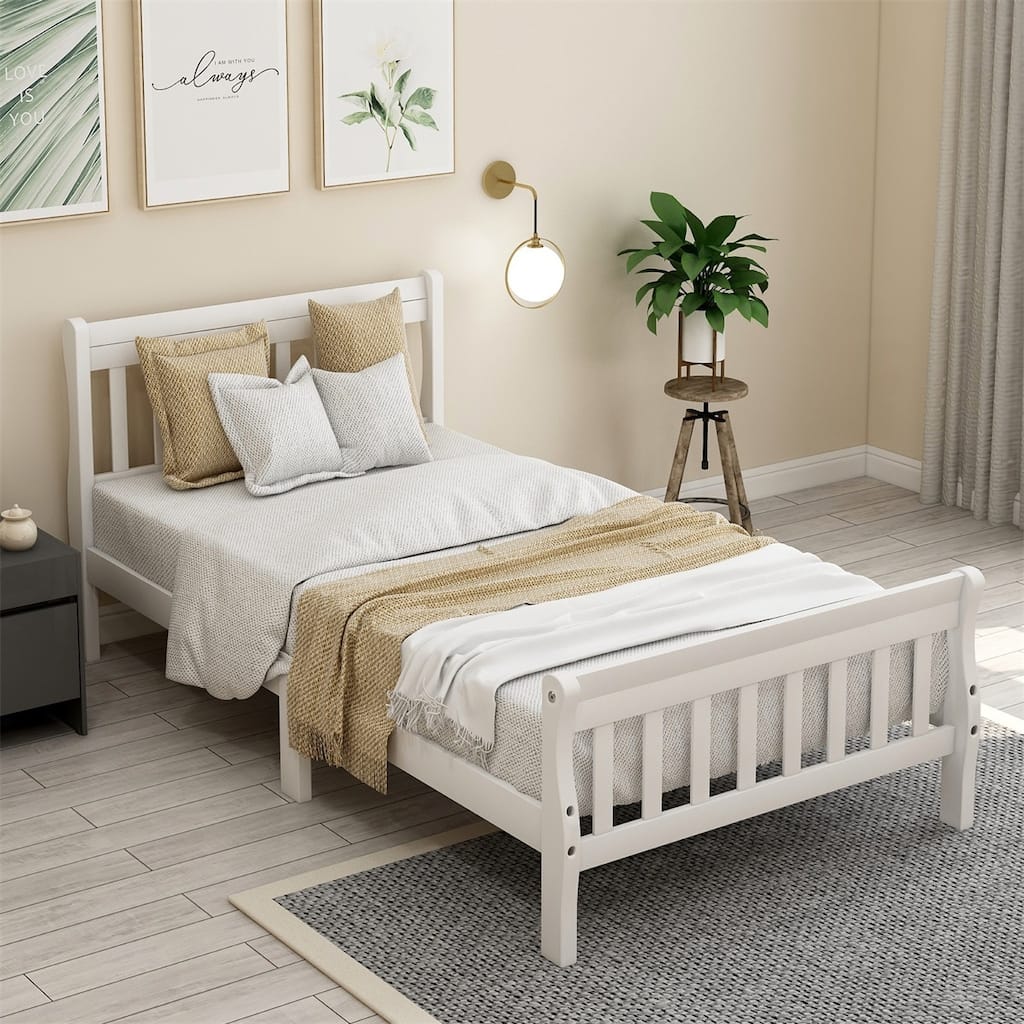 Merax Wood Twin Platform Bed with Headboard, Footboard, Slat Support