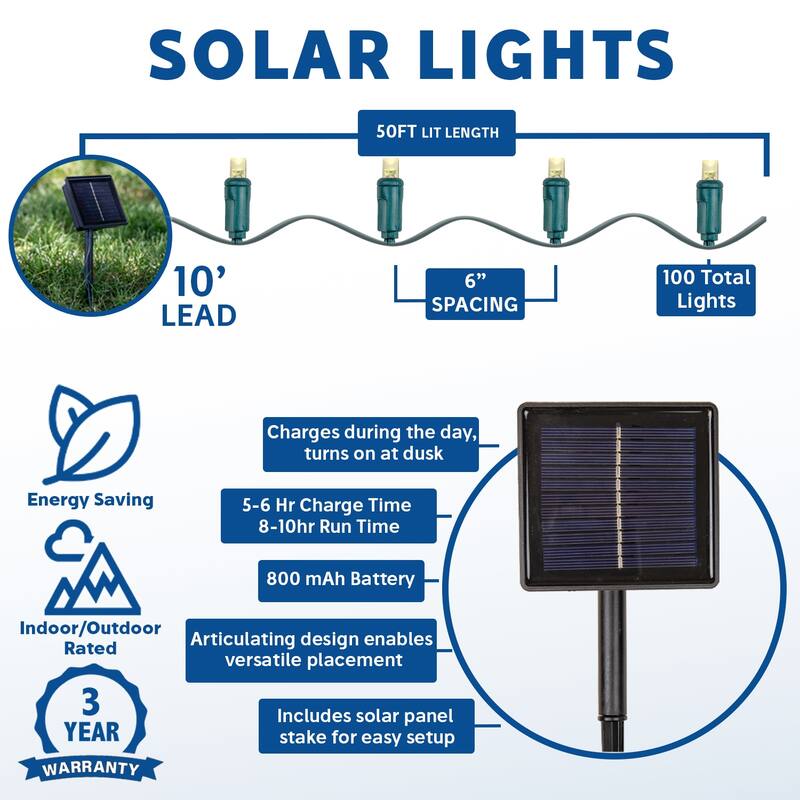 Novelty Lights 100 Light Solar LED Outdoor Christmas Mini Light Set, 60 Feet