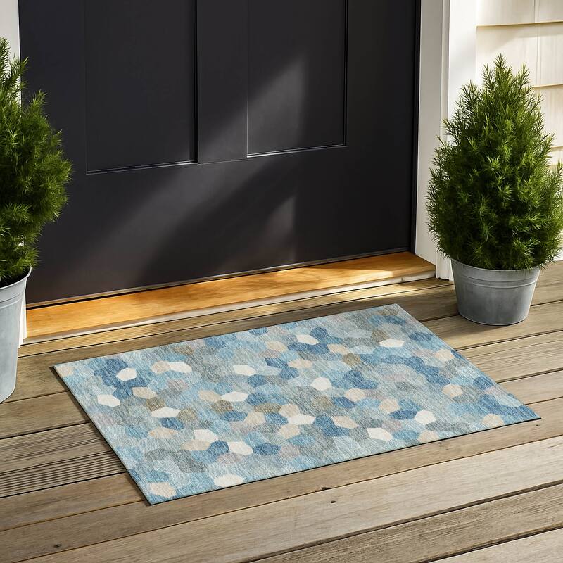 Machine Washable Indoor/ Outdoor Modern Loyd Chantille Rug - Teal - 1'8" x 2'6"