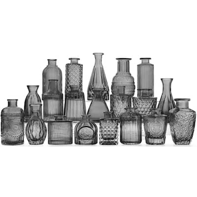 20 Pcs Black Glass Bud Vases- Set Gray Small Vases for Flowers Vintage ...