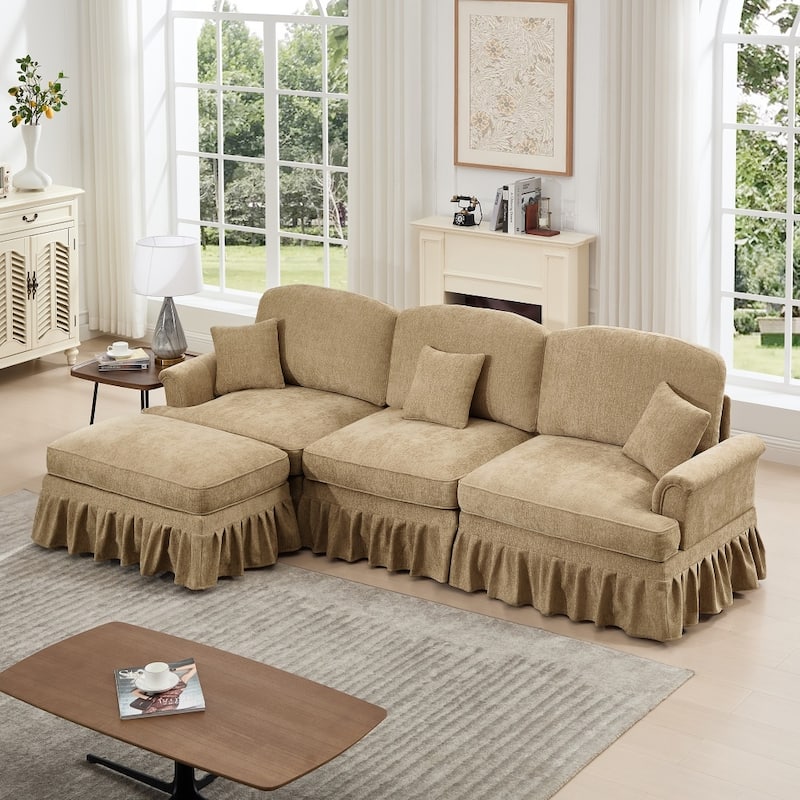 107.1" Modular Chenille L-shaped Sectional Sofa with Removable Ruffles Pleats Skirts