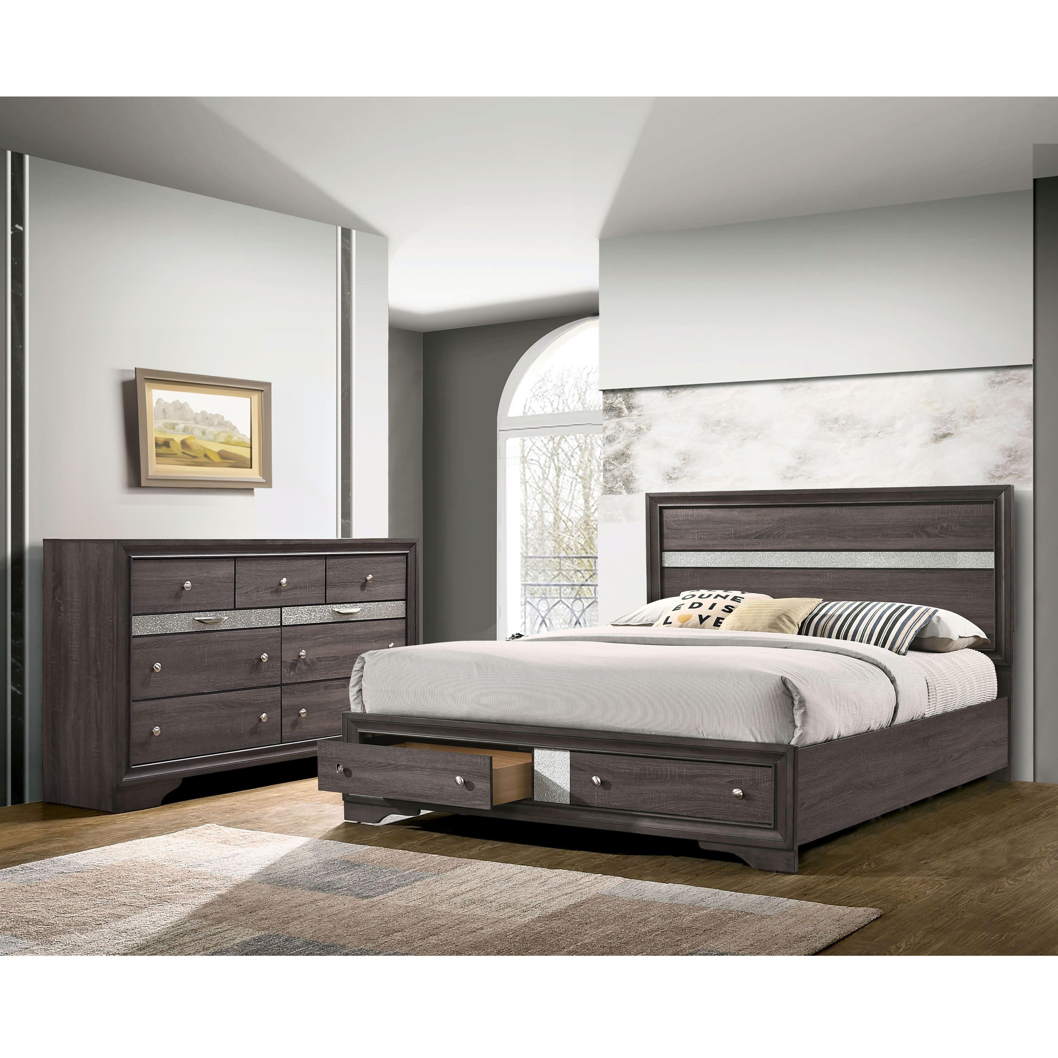 bed and dresser Westlake Master Accompanying the bed is a spacious dresser Furniture of America Manzini Modern
