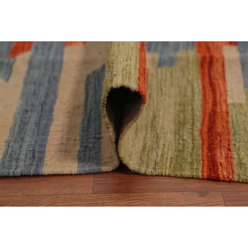 Hand Woven Oriental 100% Wool Carpet Southwestern Modern Oranges & Rust Kilim Area Rug - 9' 10'' X 8' 10''