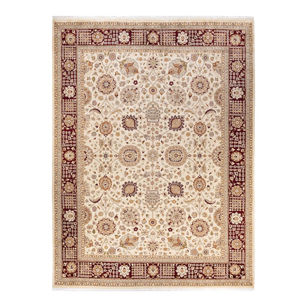 Overton Hand Knotted Wool Vintage Inspired Traditional Mogul Ivory Area Rug - 9 x 12