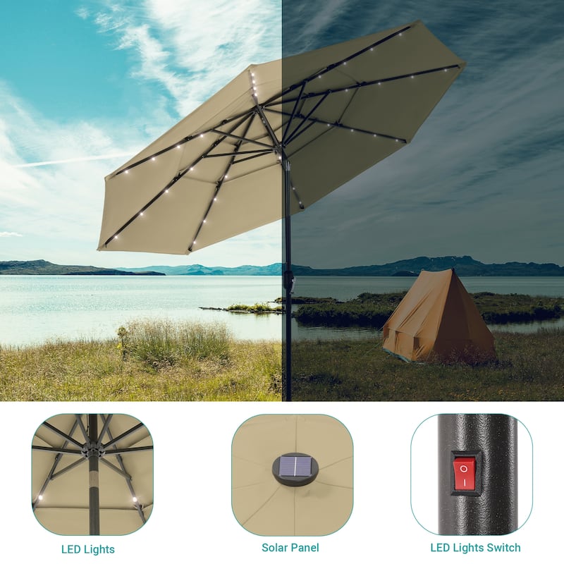BONOSUKI 3 Tiers Patio Market Umbrella w/Solar Lights and Tilt button