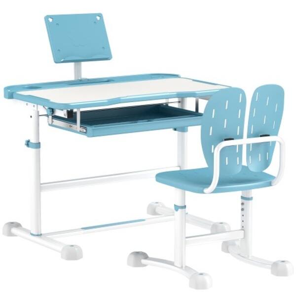 slide 2 of 14, Ergonomic Kids Desk and Chair Set with Adjustable Height, Tilt Desktop, and Storage Features Blue