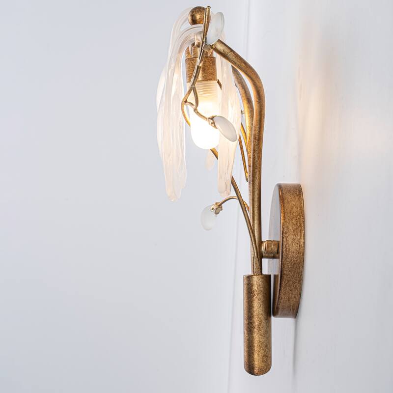 2-Light Wall Sconce with Floral Branch Design and White Glass Shades