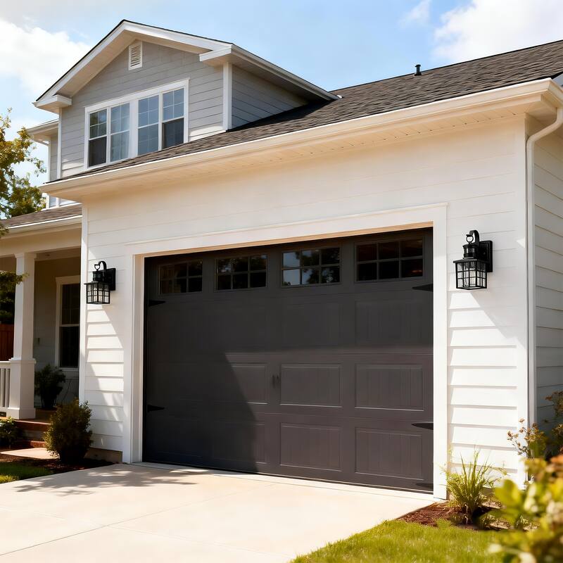 12 in. Matte Black 1-Light Motion Sensing Outdoor Wall Sconce with Dusk to Dawn and Water Wave Glass Shade