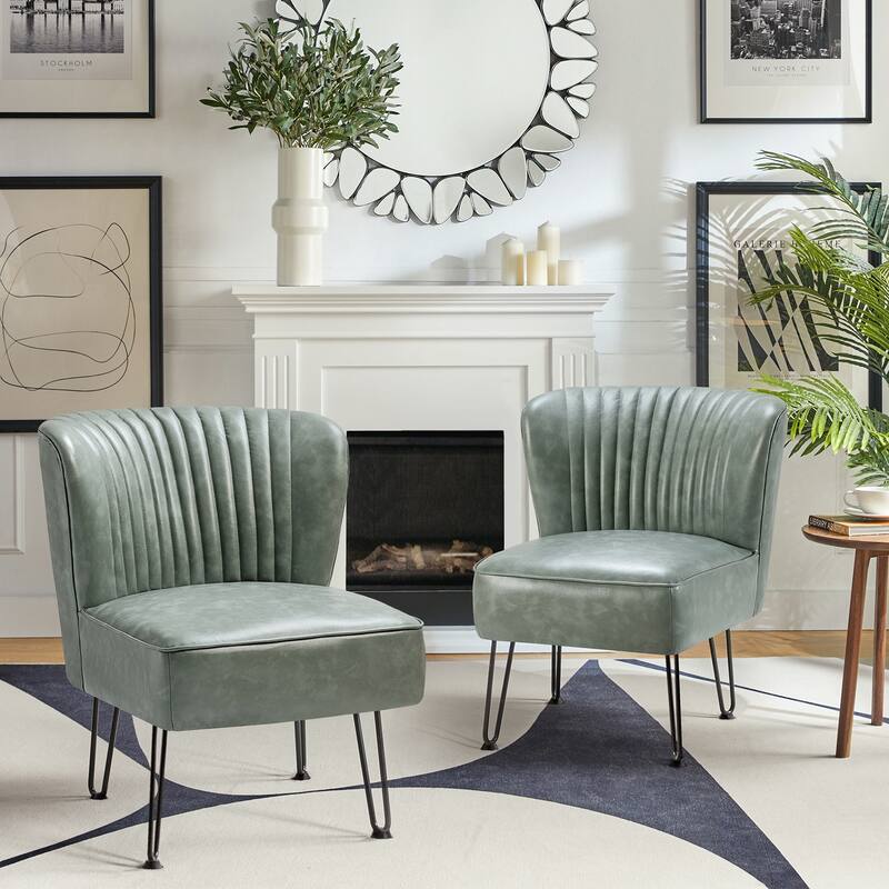 Donia Modern Faux Leather Armless Wingback Side Chair with Metal Legs Set of 2 by HULALA HOME