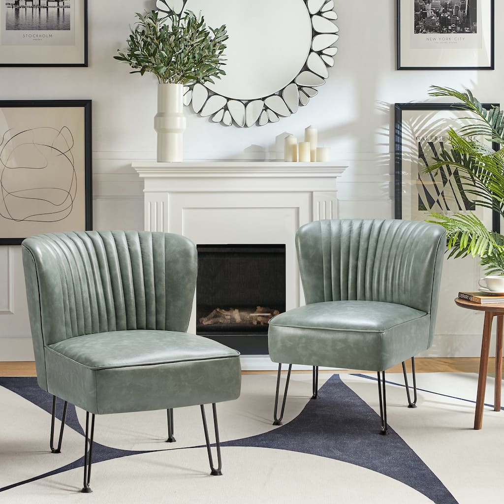 Donia Modern Faux Leather Armless Wingback Side Chair with Metal Legs Set of 2 by HULALA HOME