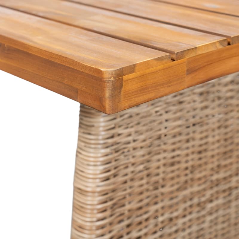 Christopher Knight Home - Rowan Outdoor Acacia Wood Dining Set with Handwoven Rattan Details and Slatted Tabletop