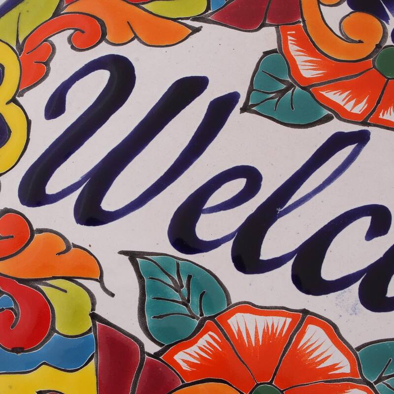 Novica Handmade Talavera Welcome Ceramic Wall Sign
