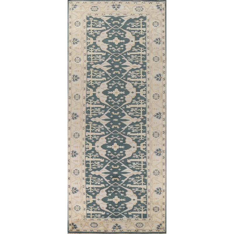 Green Oushak Indian Runner Rug Handmade Wool Carpet - 6'0" x 17'9"