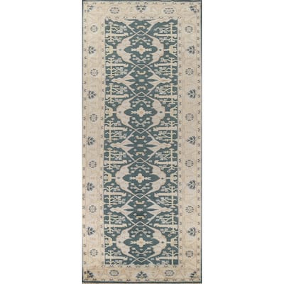 Green Oushak Indian Runner Rug Handmade Wool Carpet - 6'0" x 17'9"