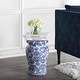 preview thumbnail 6 of 5, Poppies Traditional Floral Chinoiserie Ceramic Drum Garden Stool, Pierced Indoor/Outdoor Patio Seat Side Table
