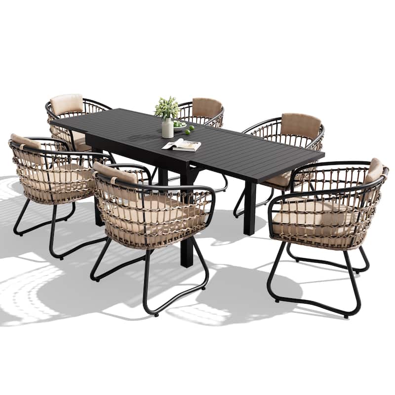 5/7/11PC Outdoor Patio Extendable Table Dining Sets with Rattan Chairs