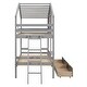 preview thumbnail 11 of 11, Gray Twin over Twin Size Solid Wood Bunk Bed with 2 Drawers, 1 Storage Box, 1 Shelf, Window and Roof