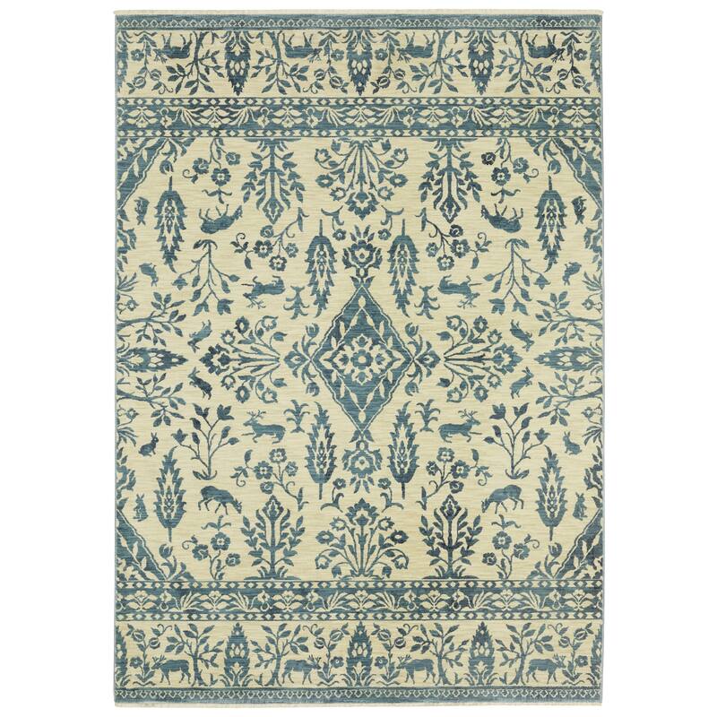 Style Haven Federica Bohemian Border Ivory/Blue Fringe Edge Area Rug - 2' x 3' - Runner/Rectangle