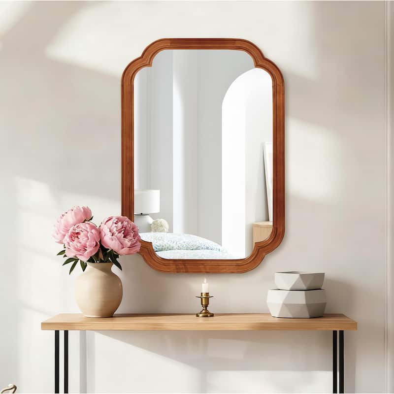 Solid Wood Frame Rounded Corner Decorative Mirror - Antique Brown