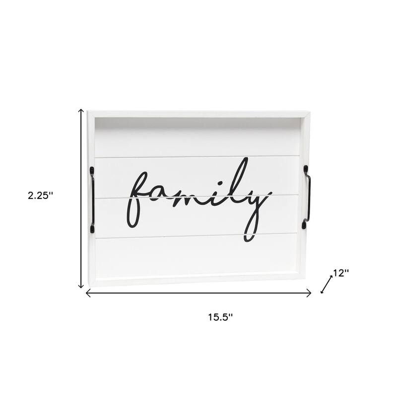 HomeRoots 16" White And Black Family Serving Tray With Handles - 15.50 in. x 2.25 in. x 12.00 in.