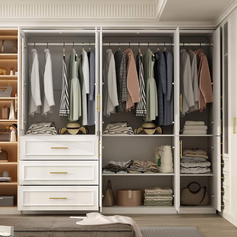 74.8"H Large Modular Wardrobe Cloest Armoire Cabinet Glass Door