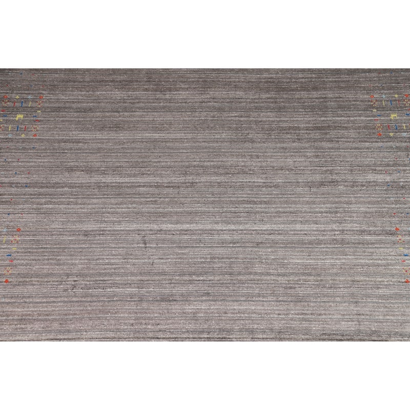 Gray Gabbeh Oriental Area Rug Handmade Silk Carpet - 8'2" x 9'6"