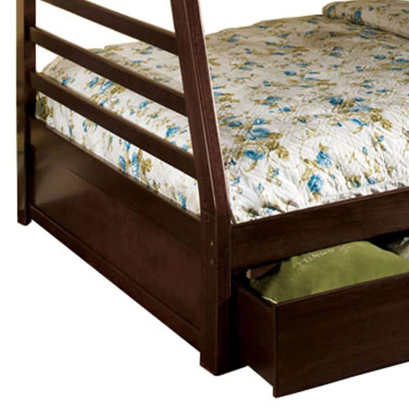 Transitional Style Twin Over Full Bunk Bed with Drawers, Walnut Brown