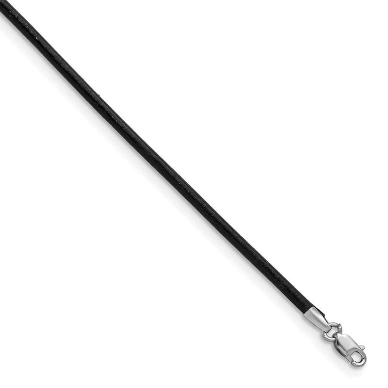 Curata 14k White Gold 2mm Black Leather Cord Necklace (Lobster) Options 16 18 20