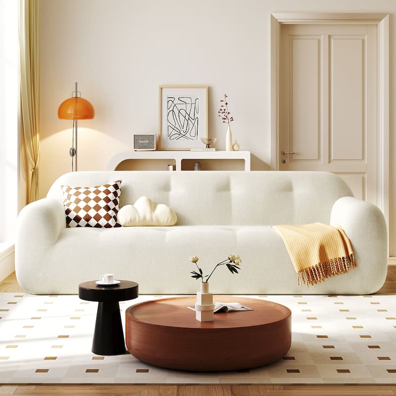 85.8" Wide Chenille Fabric 3-Seater Sofa with Tufted Style, Full Sponge Compression Design, with Powder-Free Foam