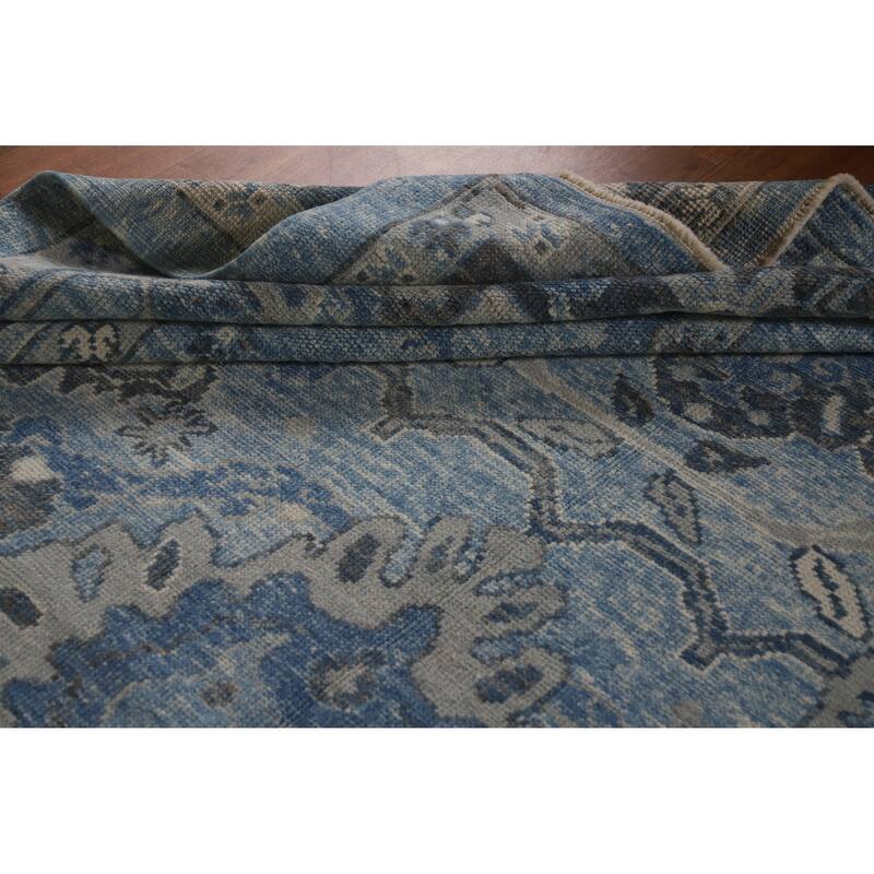 Hand Knotted Oriental 100% Wool Carpet Transitional All-Over Navy Blue & Blues Oushak Area Rug - 11' 1'' X 9' 3''