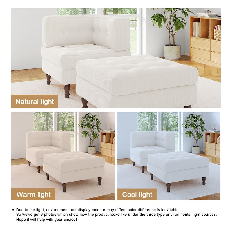 Corduroy L-shape Modular Corner Sectional Sofa with Reversible Storage Ottoman