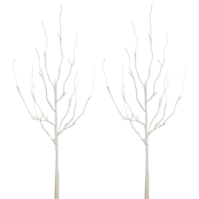 Set of 2 39in White LED Branches with Timer, Battery Operated
