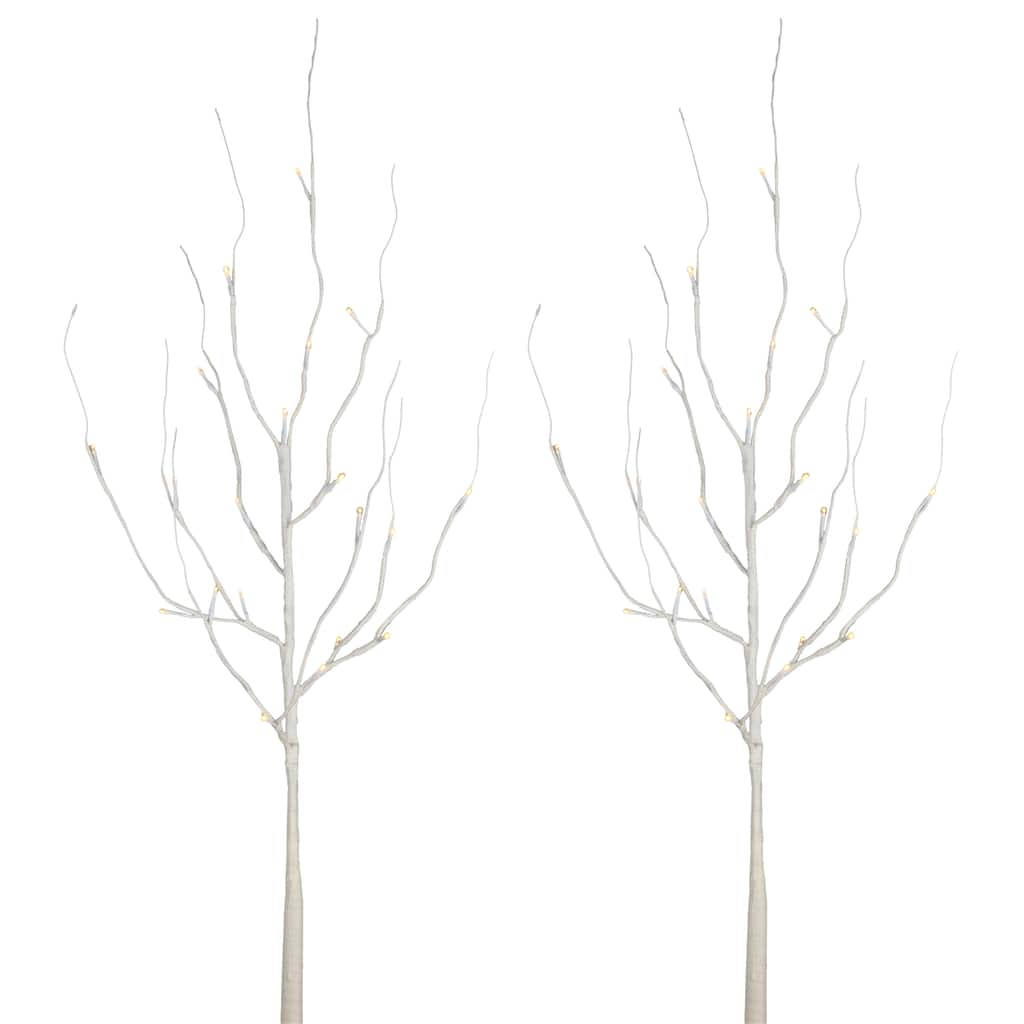 Set of 2 39in White LED Branches with Timer, Battery Operated