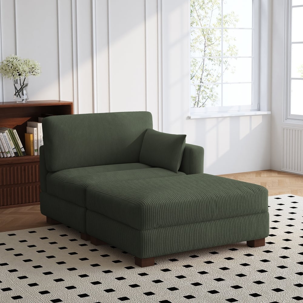 Modern 43'' Corduroy Comfy Sectional Chaise Lounge with Pillow