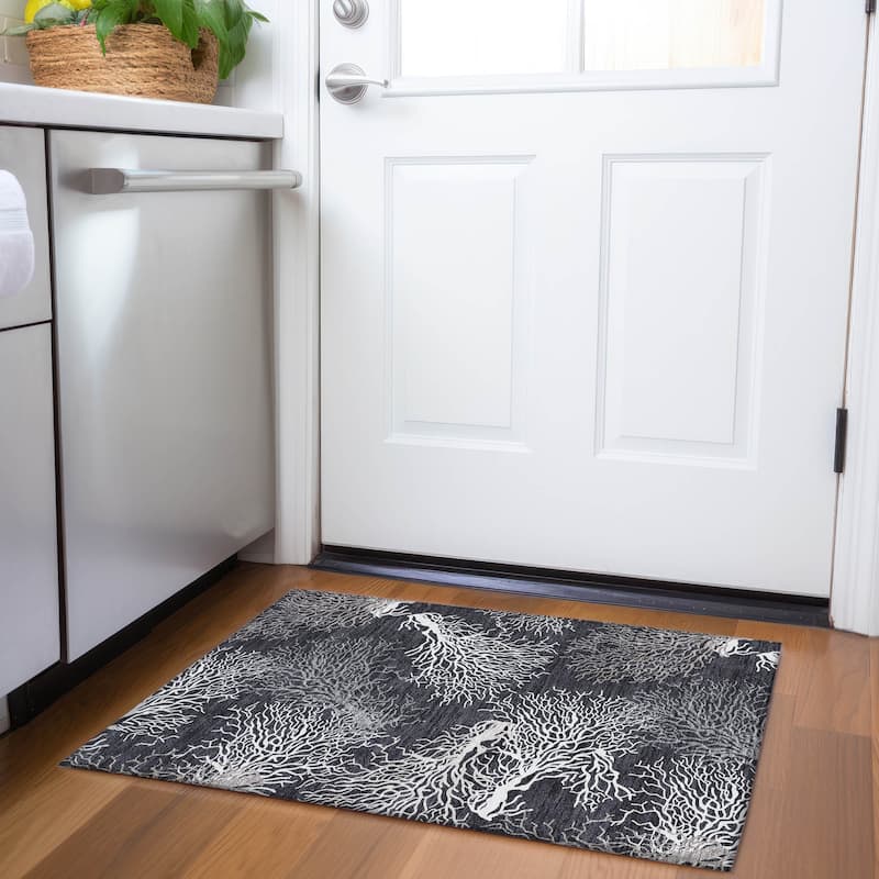 Premium Washable Super Soft Coastal Coral Mayfield Rug - Midnight - 1' 8" x 2' 6" - Rectangle