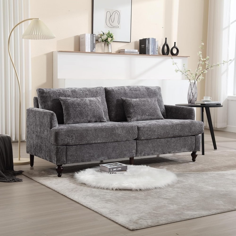 Roomfitters Chenille Loveseat Sofa, Mid-Century 2-Seat Upholstered Couch with Wooden Legs for Living Room