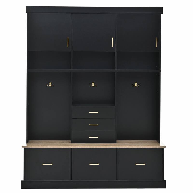 75" Entryway Hall Tree with Bench and Storage - 5-in-1 Modern Design