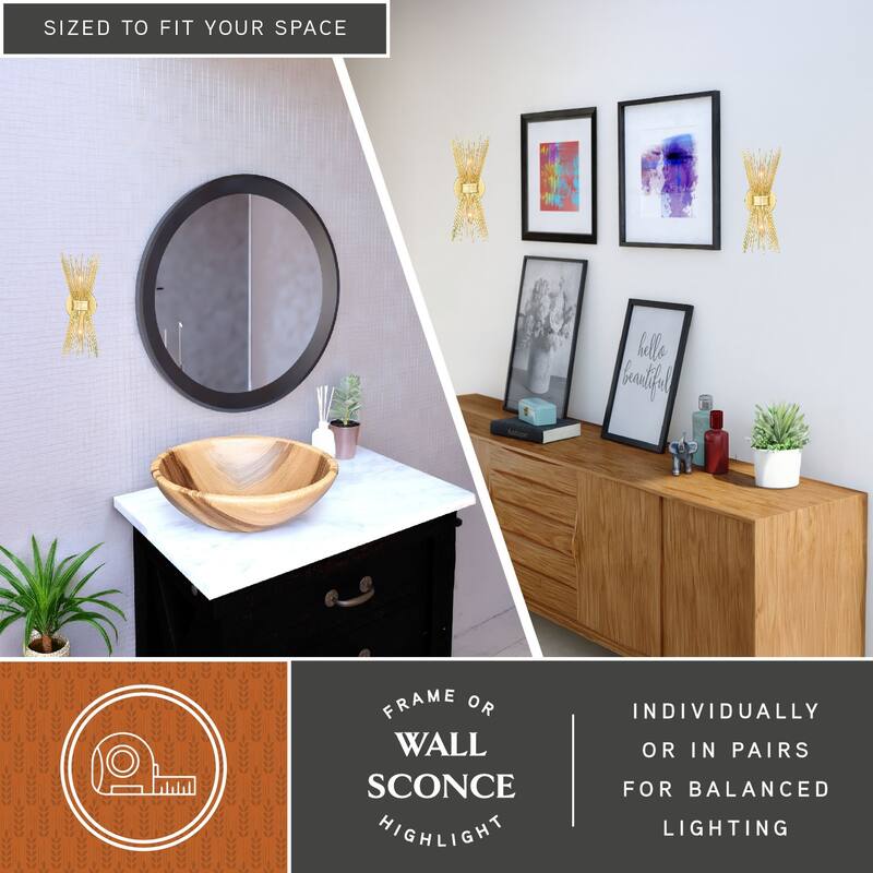 Nikko 2 Light Gold Mid-Century Modern Flush Wall Sconce - 6.5-in W x 15.5-in H x 4.75-in D - 6.5-in W x 15.5-in H x 4.75-in D