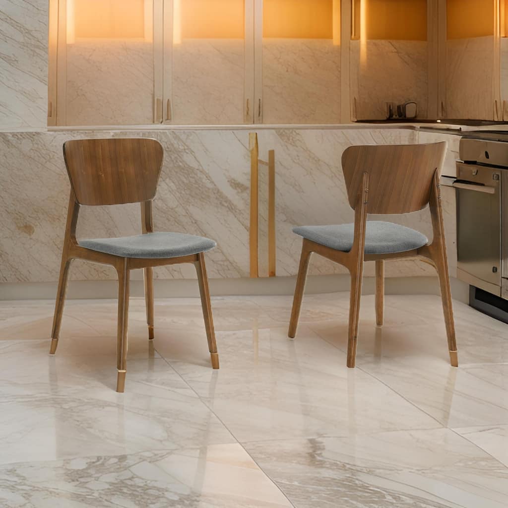 Kalie 24 Inch Dining Chair Set of 2, Charcoal Fabric Seat, Walnut Brown