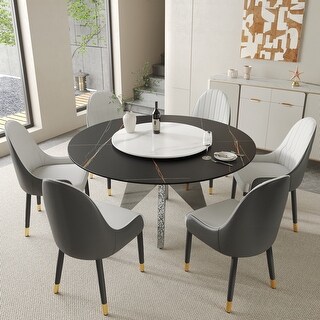 Modern Round Marble Dining Table, Slate Top with Stainless Steel ...