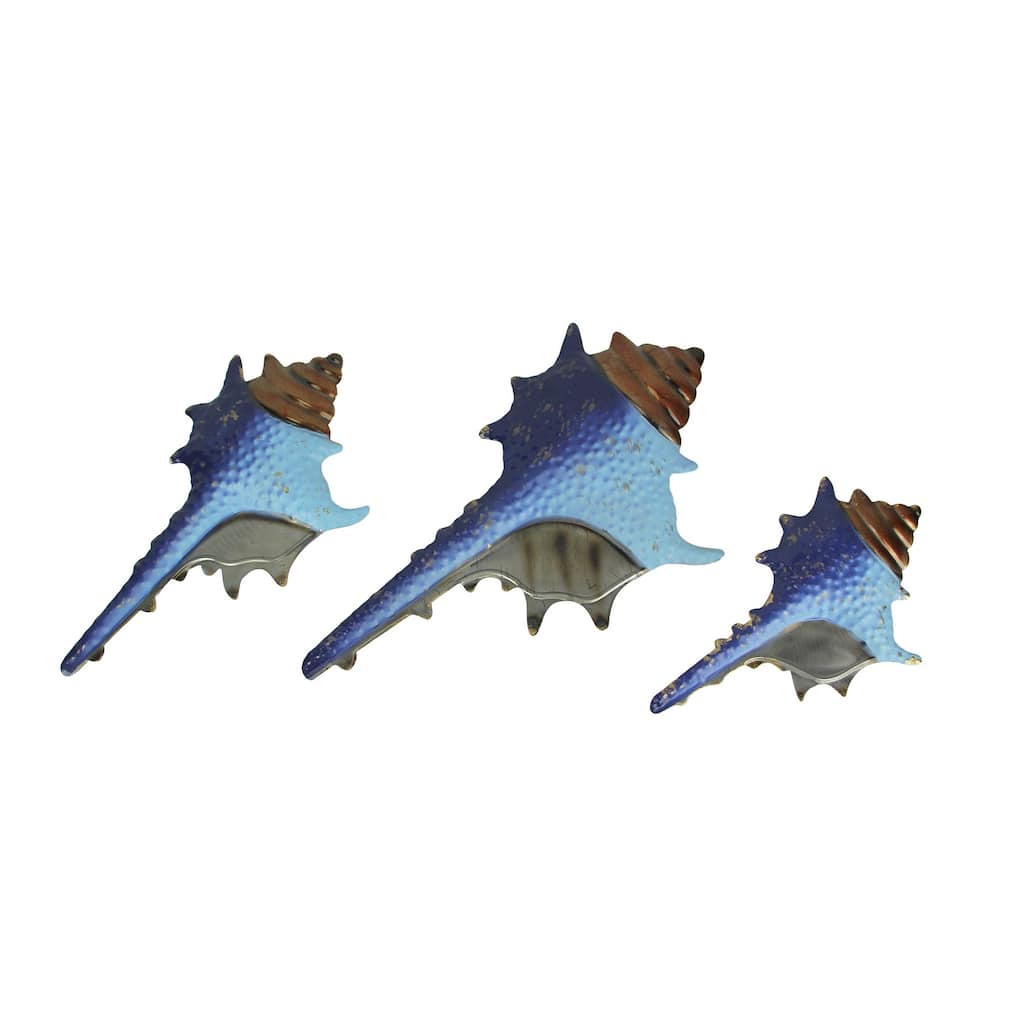 Blue Metal Seashell Decoration Wall Hanging Sculpture Beach (Set Of 3)
