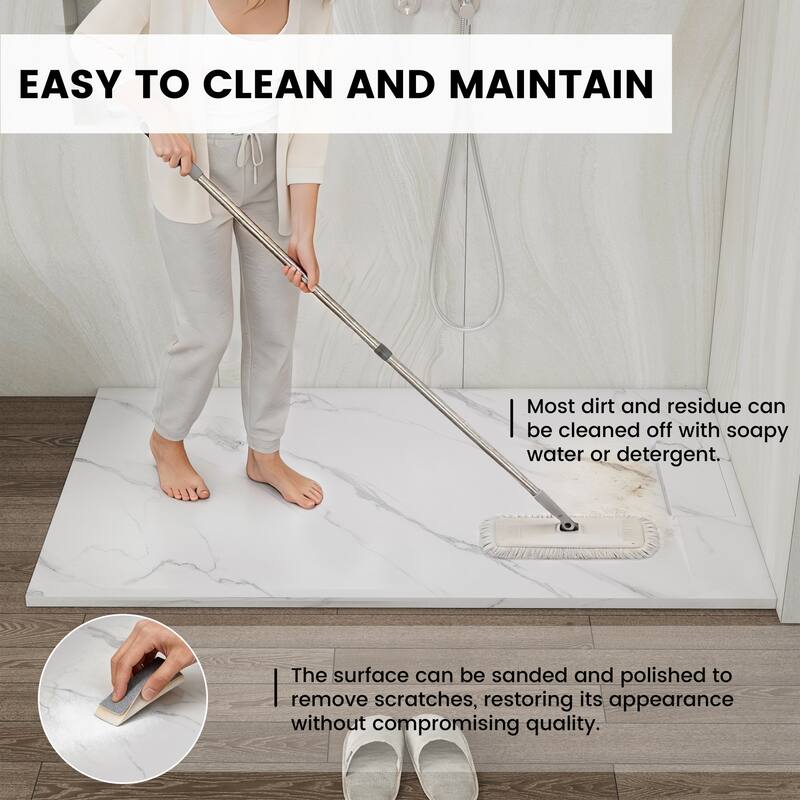 SMC Alcove Shower Pan Base with Reversible Drain, Low Profile, Wheelchair Access, Slip-Resistant, cUPC Certified